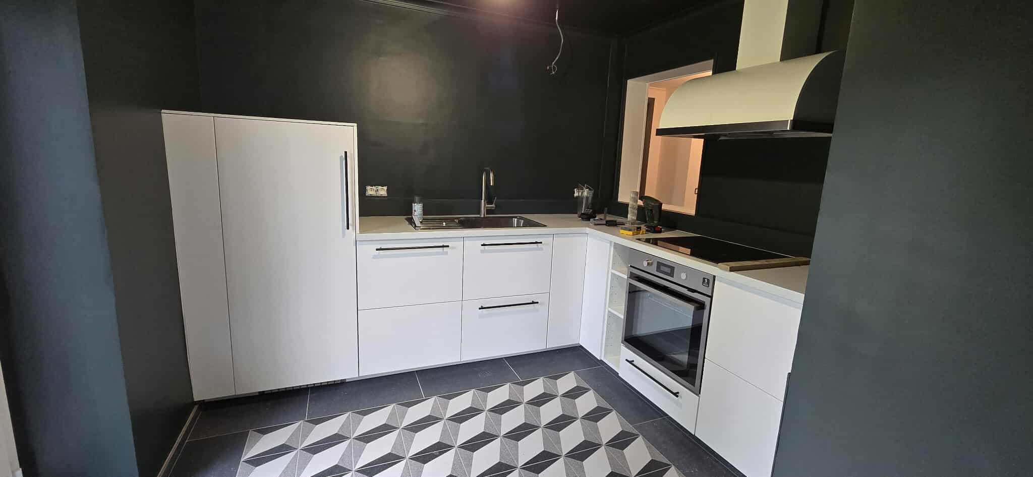 Cuisine équipée avec frigo,four,hotte,lave vaiselle